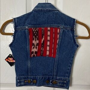 Vintage RUSTLER Customized Denim vest with patches size Large 6/8 made in USA